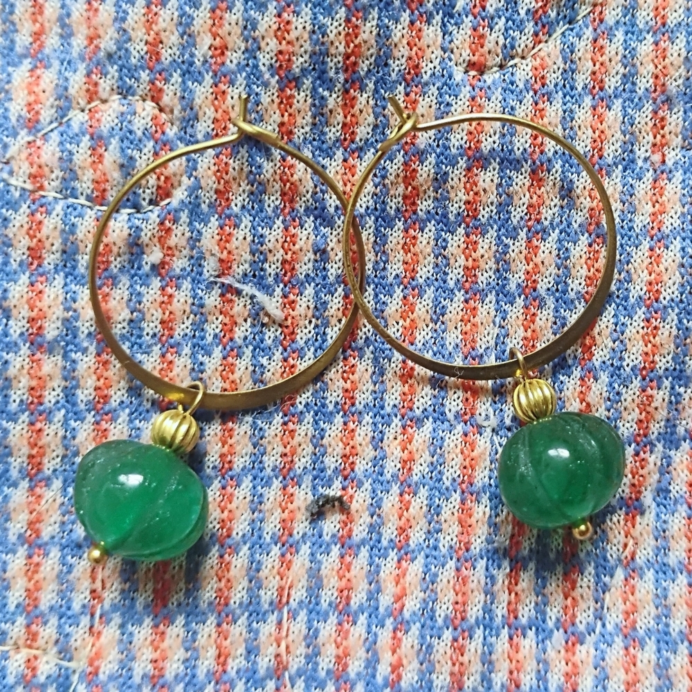 Carved Emerald Charm Hoops - Picture 5 of 5